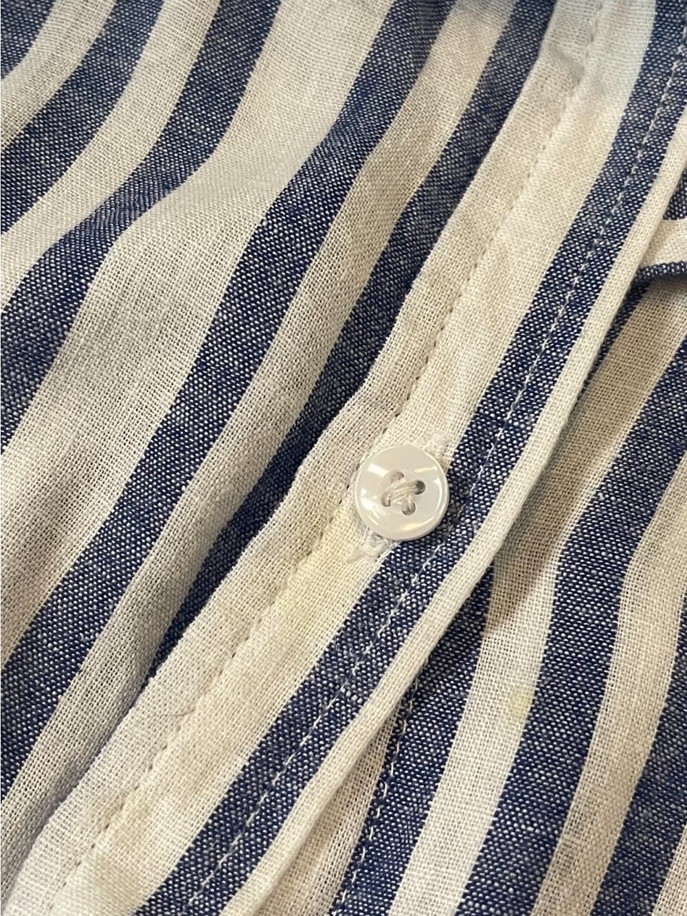 Lola River XL Blue White Linen Lyocell Striped Button Down Roll Tab Shirt - Picture 9 of 9